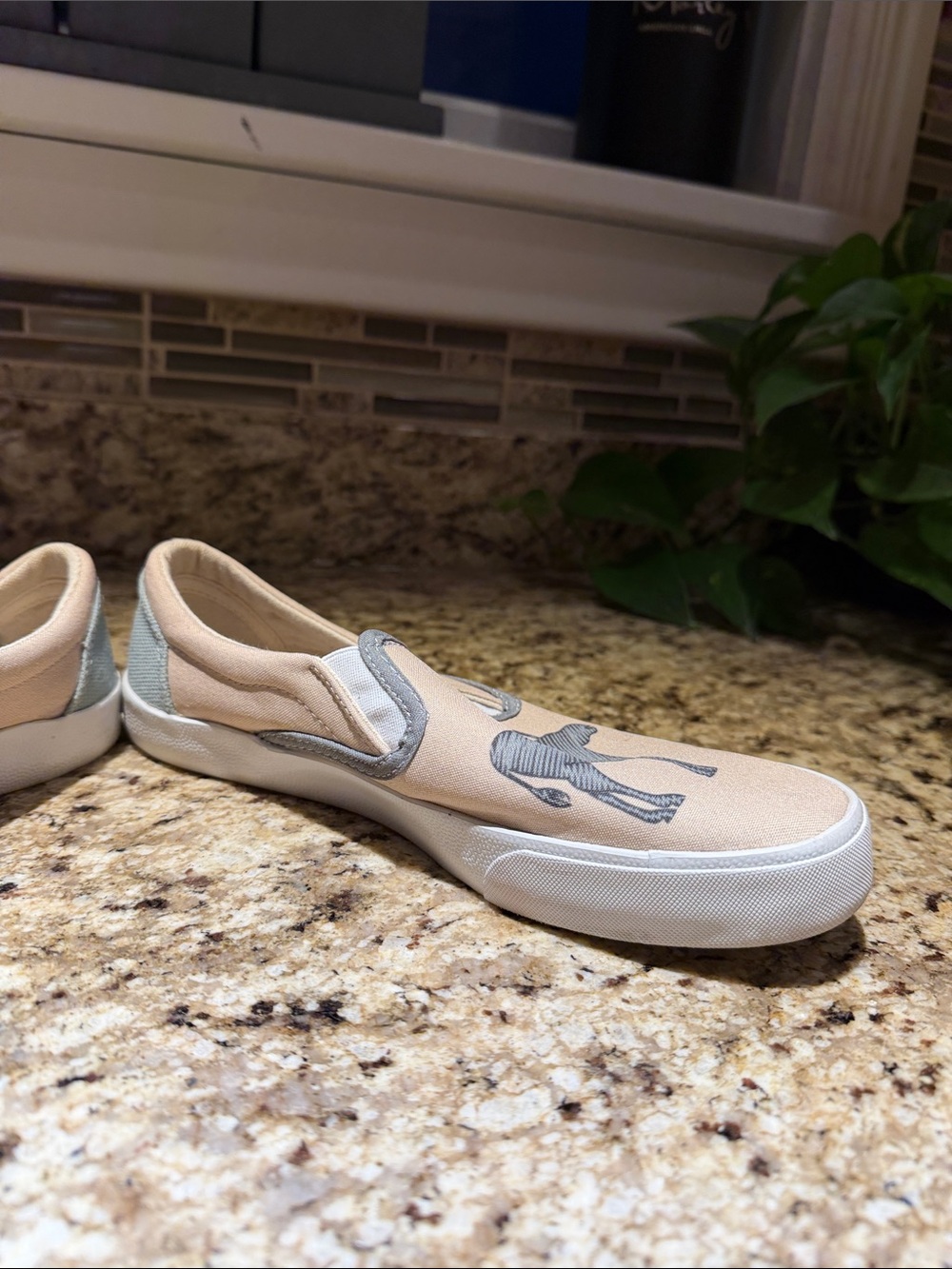 inkkas Beige Canvas Slip-On Flats with Black Graphic - Picture 6 of 7